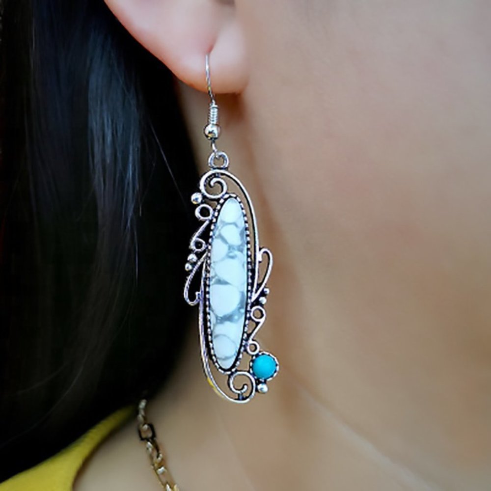 Vintage Boho Faux Blue Opal Handmade Earrings - Picture 2 of 4